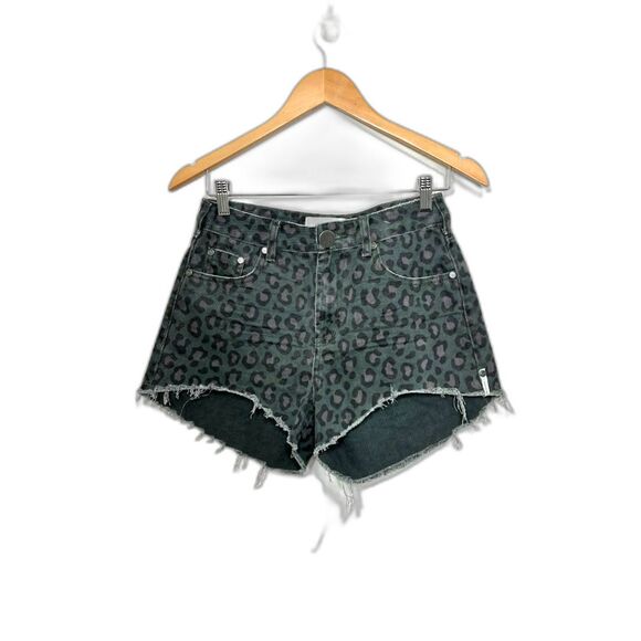 One Teaspoon Free People Green Leopard Night Crawler Trucker Jean Shorts 24P - Picture 2 of 6